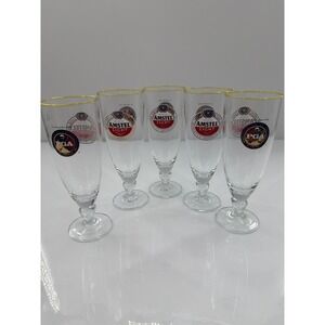Amstel‎ Light PGA 1916 Gold Rim Pilsner Beer Glasses 33cl Set of 5